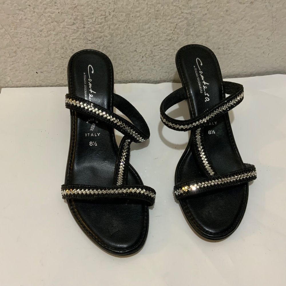 Contessa Italian shoe sandal Black and rhinestone heel sandals 8.5